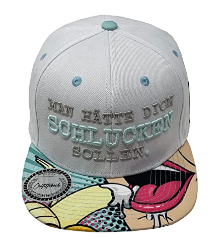 Outfitfabrik Snapback Cap Man hätte Dich Schlucken sollen in weiß/Mint mit Banana-Schirm und 3D-Stick (Provokation, Statement) für Herren und Damen, One Size, verstellbar von Outfitfabrik