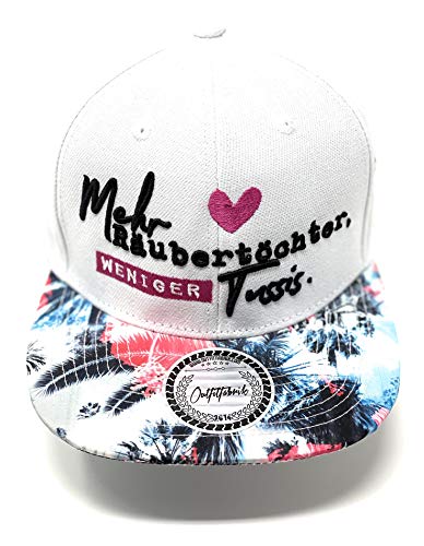 Outfitfabrik Snapback Cap Mehr Räubertöchter, weniger Tussis in weiß mit Palmen-Muster-Schirm und 3D-Stick (Statement, Spruch, Blumen), One Size von Outfitfabrik