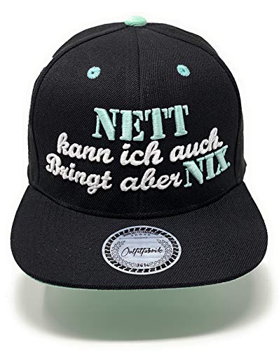 Outfitfabrik Snapback Cap Nett kann ich auch, bringt Aber nix in schwarz, Unterseite des Schirm in Mint, 3D-Stick (Provokation, Statement, Lifestyle), One Size von Outfitfabrik