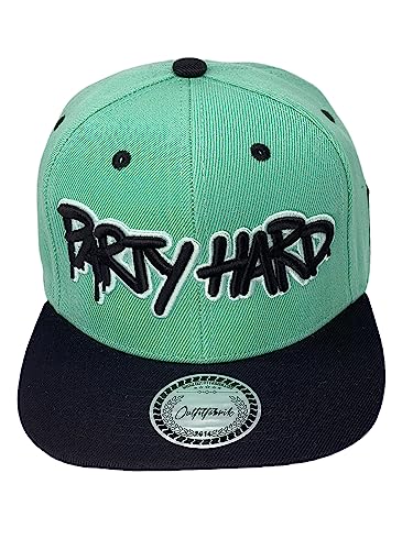 Outfitfabrik Snapback Cap Party Hard in Mint, schwarzer Schirm, 3D-Stick, für Männer und Frauen, One Size, verstellbar von Outfitfabrik