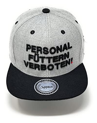 Outfitfabrik Snapback Cap Personal füttern verboten in grau mit schwarzem Schirm und 3D-Stick in schwarz (Statement, Spruch), One Size, verstellbar von Outfitfabrik