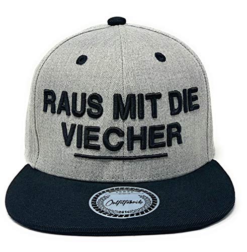 Outfitfabrik ❤️ Snapback Cap Raus mit die Viecher in grau-schwarz mit 3D-Stick in schwarz (Lifestyle, Provokation, Statement, lustige Sprüche) für Männer und Frauen, One Size, verstellbar von Outfitfabrik