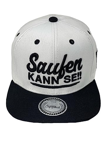 Outfitfabrik Snapback Cap Saufen kann se in weiß, schwarzer Schirm, 3D-Stick in schwarz, für Männer und Frauen, One Size, verstellbar von Outfitfabrik