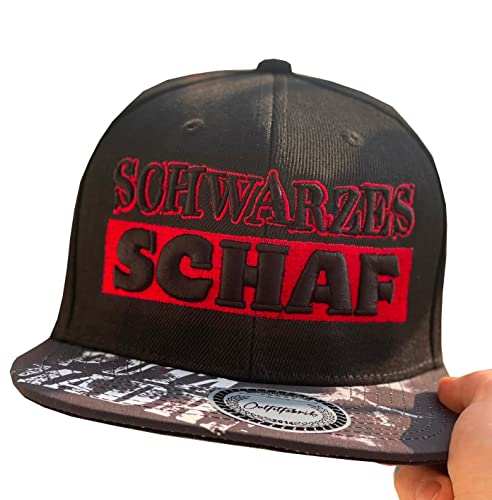 Outfitfabrik Snapback Cap Schwarzes Schaf in schwarz, Schirm mit Puta-Madre-Motiv, 3D-Stick in rot, für Männer und Frauen, One Size, verstellbar von Outfitfabrik