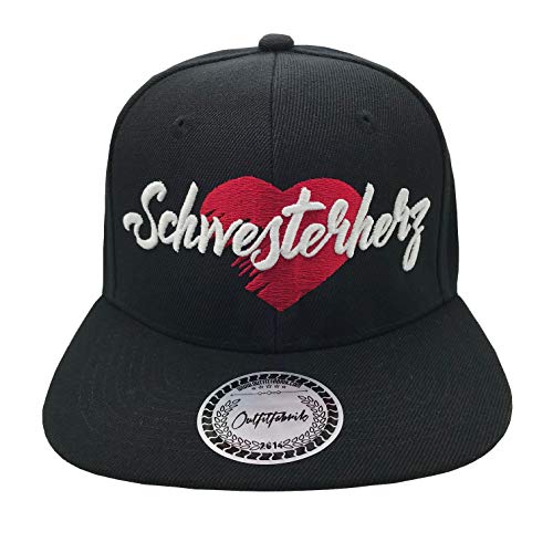 Outfitfabrik Snapback Cap Schwesterherz in schwarz mit weißem 3D-Stick (Geschenkidee Schwester, Sister, Liebe) von Outfitfabrik