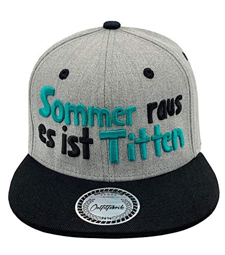 Outfitfabrik Snapback Cap Sommer Raus, es ist Titten in grau/schwarz mit 3D-Stick (Lifestyle, Provokation, Statement, Urlaub) von Outfitfabrik