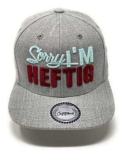 Outfitfabrik ❤️ Snapback Cap Sorry I´m heftig in grau mit 3D-Stick in rot/Mint (Lifestyle, Provokation, Statement), One Size, für Männer und Frauen, verstellbar an der Rückseite von Outfitfabrik