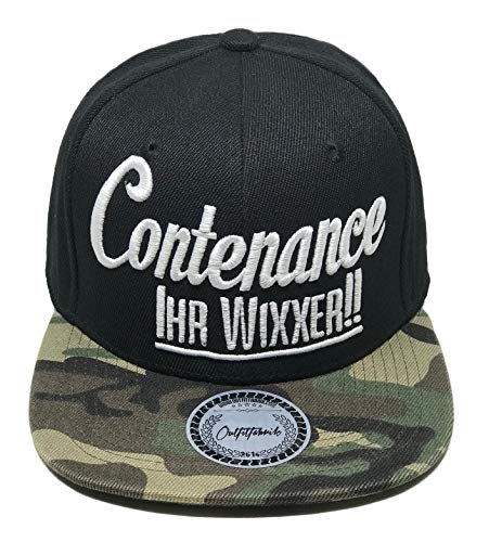 Outfitfabrik Snapback Cap Stickerei Contenance Ihr Wixxer!! in Camouflage-Optik (Junggesellenabschied, 18. Geburtstag, JGA, Provokation, Statement) von Outfitfabrik