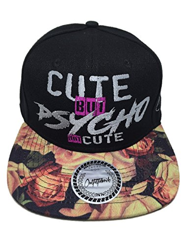 Outfitfabrik ♥ Snapback Cap Stickerei Cute but Psycho. But Cute! mit Flower Schirm (Provokation & Statement) von Outfitfabrik