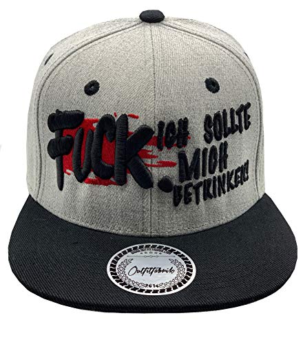 Outfitfabrik Snapback Cap Stickerei Fuck ich sollte Mich betrtinken in grau/schwarz mit geradem Schirm und 3D-Stick, Unisex, One-Size, verstellbar an der Rückseite, für Frauen und Männer (Statement) von Outfitfabrik