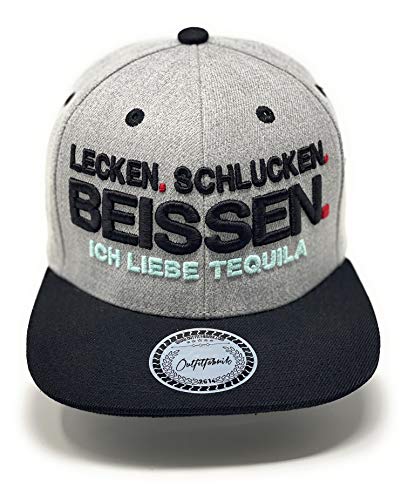 Outfitfabrik Snapback Cap Tequila in grau/schwarz mit 3D-Stick (Festival, Alkohol, Statement, Saufen), One Size, für Männer und Frauen von Outfitfabrik