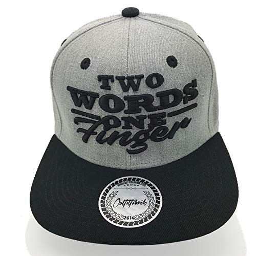 Outfitfabrik Snapback Cap Two Words One Finger in grau/schwarz, 3D-Stick von Outfitfabrik