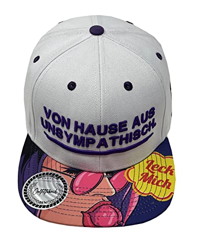 Outfitfabrik Snapback Cap Von Hause aus unsympathisch in weiß/lila mit Lollipop-Schirm und 3D-Stick (Provokation, Statement) für Herren und Damen, One Size, verstellbar von Outfitfabrik