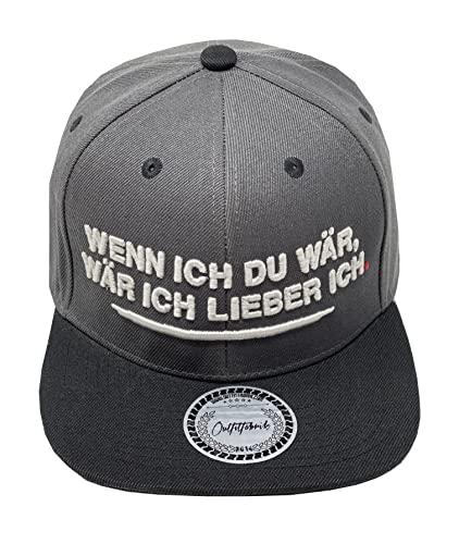 Outfitfabrik Snapback Cap Wenn ich du wär, wär ich Lieber ich in dunkelgrau/anthrazit mit schwarzem Schirm und weißem 3D-Stick (Provokation, Statement) Unisex, One Size, verstellbar von Outfitfabrik