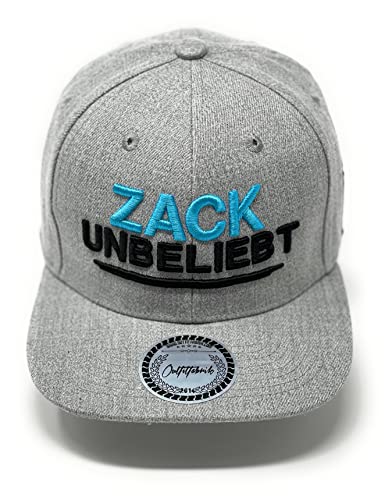 Outfitfabrik Snapback Cap Zack, Unbeliebt in grau, 3D-Stick in schwarz und blau, One Size, verstellbar an der Rückseite, für Männer und Frauen (Geschenkidee, Provokation, Statement) von Outfitfabrik