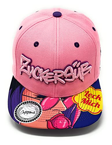 Outfitfabrik Snapback Cap Zuckersüß in rosa/lila mit Lollipop-Schirm und 3D-Stick (Provokation, Statement) für Herren und Damen, One Size, verstellbar von Outfitfabrik