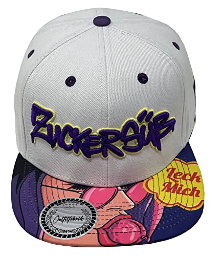 Outfitfabrik Snapback Cap Zuckersüß in weiß/lila mit Lollipop-Schirm und 3D-Stick (Provokation, Statement) für Herren und Damen, One Size, verstellbar von Outfitfabrik