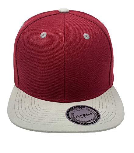 Outfitfabrik Snapback Cap für Herren und Damen, blanko Kappe in Bordeauxrot, gerader Schirm in hellgrauer Alcantara-Optik (Unisexcaps) von Outfitfabrik