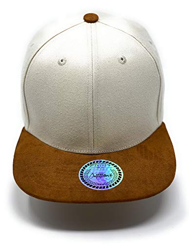 Outfitfabrik Snapback Cap für Herren und Damen, blanko Kappe in beige, gerader Schirm in braunem Alcantara-Stil (Unisexcap), verstellbar an der Rückseite, ohne Motiv von Outfitfabrik