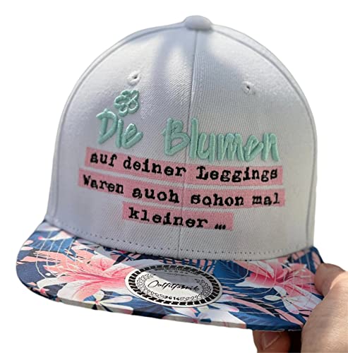 Outfitfabrik Snapback Die Blumen auf deiner Leggings in weiß, Schirm mit Lilien-Print, 3D-Stick (Provokation, Statement) für Herren und Damen, One Size, verstellbar von Outfitfabrik