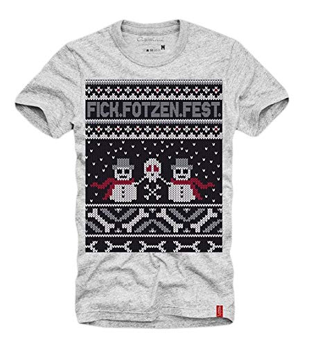 Outfitfabrik T-Shirt Fick Fotzen Fest in grau-Melange, Motiv Schneemann, das etwas andere Weihnachts-Shirt, Unisex-Shirt für Männer und Frauen, Blickdicht (L) von Outfitfabrik