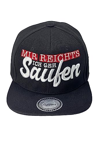 Outfitfabrik Snapback Cap Stickerei Mir reichts! Ich GEH Saufen! in schwarz mit 3D-Stick (Sprueche, Geschenk, Festival, Statement, Saufen fetzt), für Männer und Frauen, One Size, verstellbar von Outfitfabrik