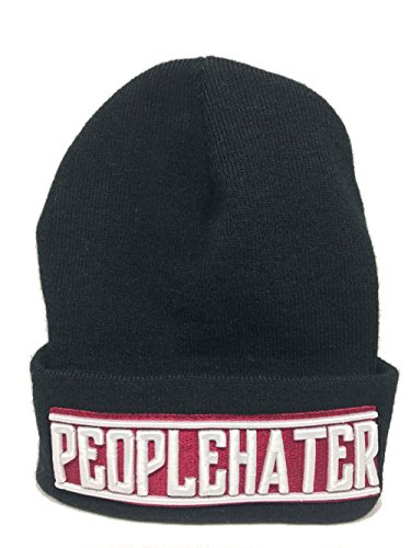 Outfitfabrik warme Strick-Beanie (Mütze) mit 3D-Stick Peoplehater in schwarz (Provokation, Junggesellenabschied, Statement, Geburtstag) von Outfitfabrik