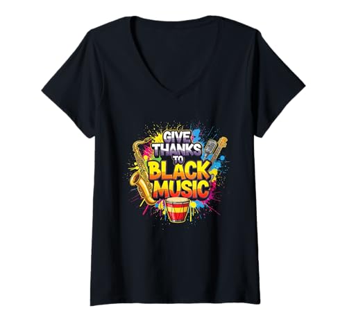 Damen Danken Sie Black Music - Feiern Sie afroamerikanische Kunst T-Shirt mit V-Ausschnitt Damen Danken Sie Black Music - Feiern Sie afroamerikanische Kunst T-Shirt mit V-Ausschnitt von Outfits for Black Musicians And Artists