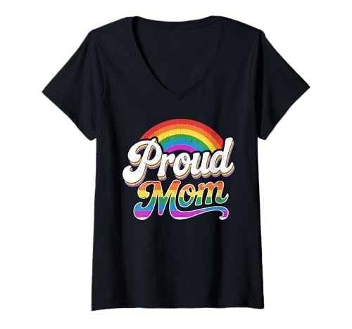 Damen Bunte Retro-Kunst für stolze Mutter, LGBTQ Pride Month Gay Pride T-Shirt mit V-Ausschnitt Damen Bunte Retro-Kunst für stolze Mutter, LGBTQ Pride Month Gay Pride T-Shirt mit V-Ausschnitt von Outfits for LGBT Pride Month.
