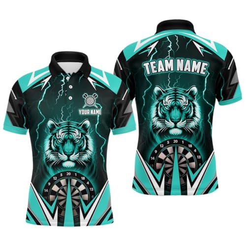 Outfitsuche Personalisierte 3D-gedruckte Tiger-Darttrikot für Herren & Damen - Individuelles Donner-Blitz-Design in Türkis Performance Dart Trikot T2478 von Outfitsuche