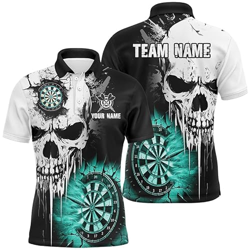 Outfitsuche Personalisierte Grunge Totenkopf Dartshirts für Herren & Damen | Individuelle Team-Trikots mit Risswand-Design | Türkises Performance-Darttrikot T2784 von Outfitsuche