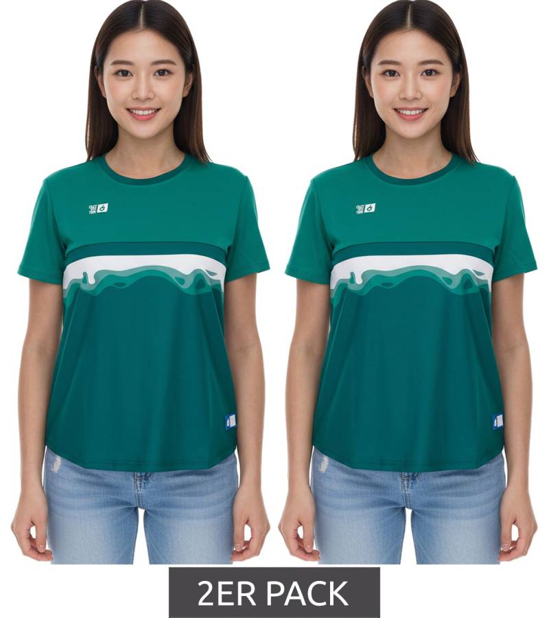 2er Pack Outfitter OCEAN FABRICS TAHI Damen nachhaltiges Training-Shirt mit Mesh-Einsätzen Fitness-Shirt Kurzarm-Shirt OUT-W-1021-OTW-23 Grün von Outfitter