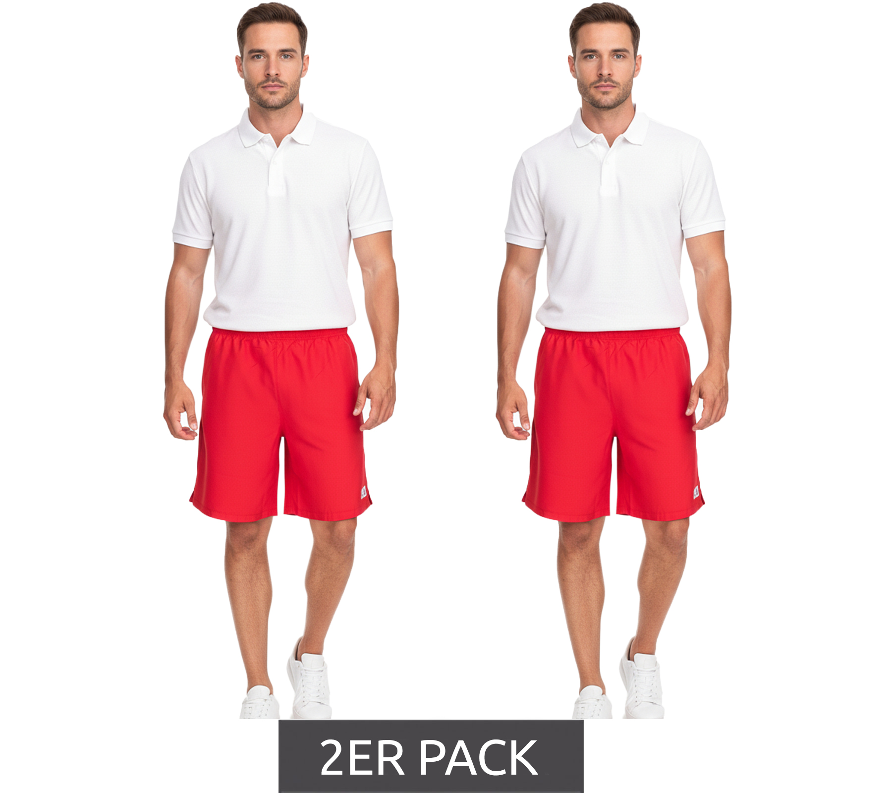 2er Sparpack Outfitter OCEAN FABRICS Trainings-Shorts für Herren nachhaltige Sport-Hose Tahi Match OUT-M-1032-OTW Rot von Outfitter