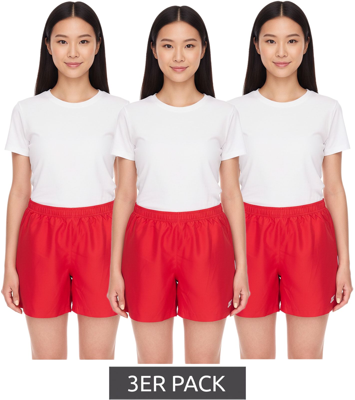 3er Pack Outfitter OCEAN FABRICS Trainings-Shorts für Damen nachhaltige Sport-Hose Tahi Match Sparpack OUT-W-1032-OTW Rot von Outfitter