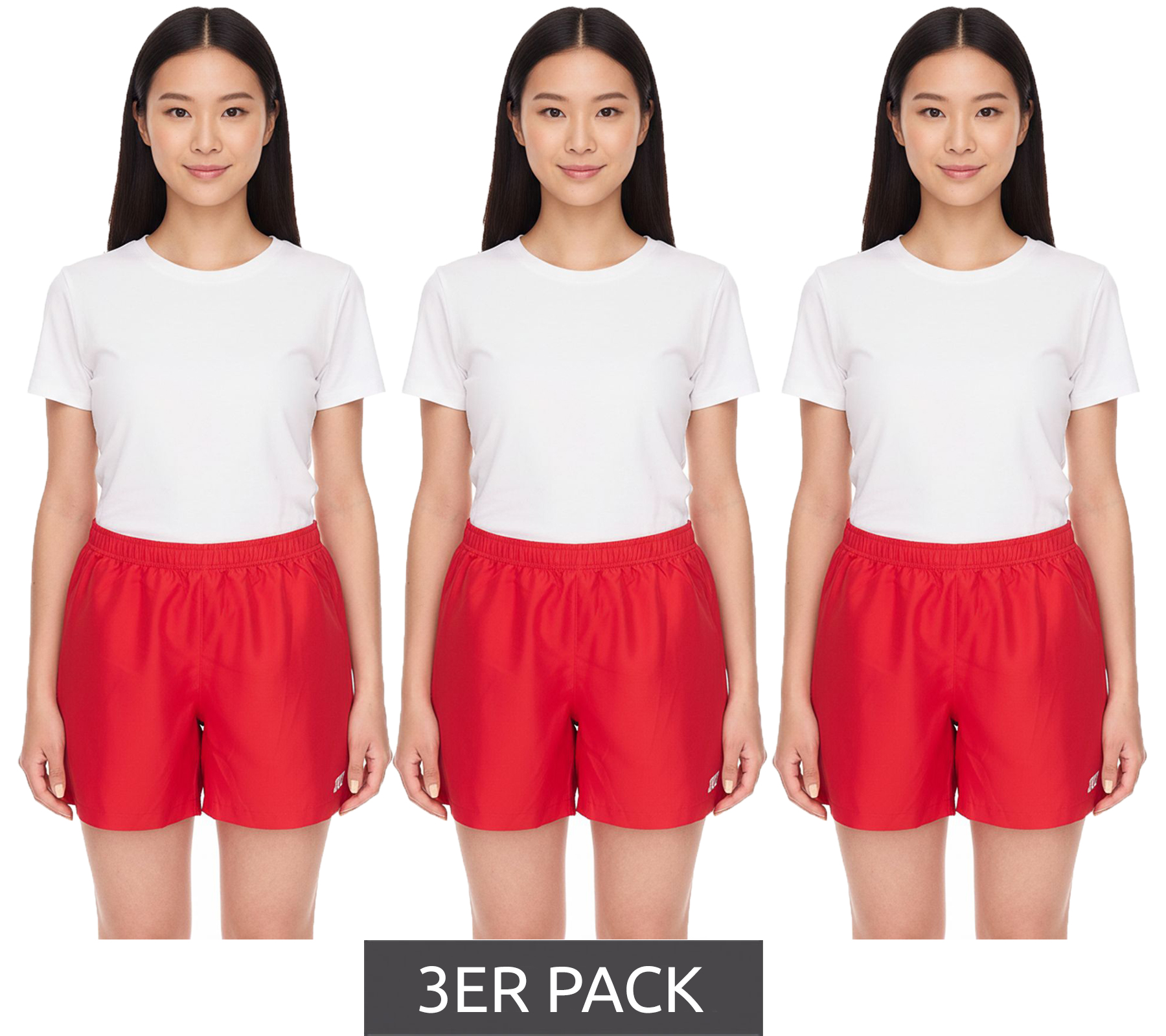 3er Sparpack Outfitter OCEAN FABRICS Trainings-Shorts für Damen nachhaltige Sport-Hose Tahi Match OUT-W-1032-OTW Rot von Outfitter