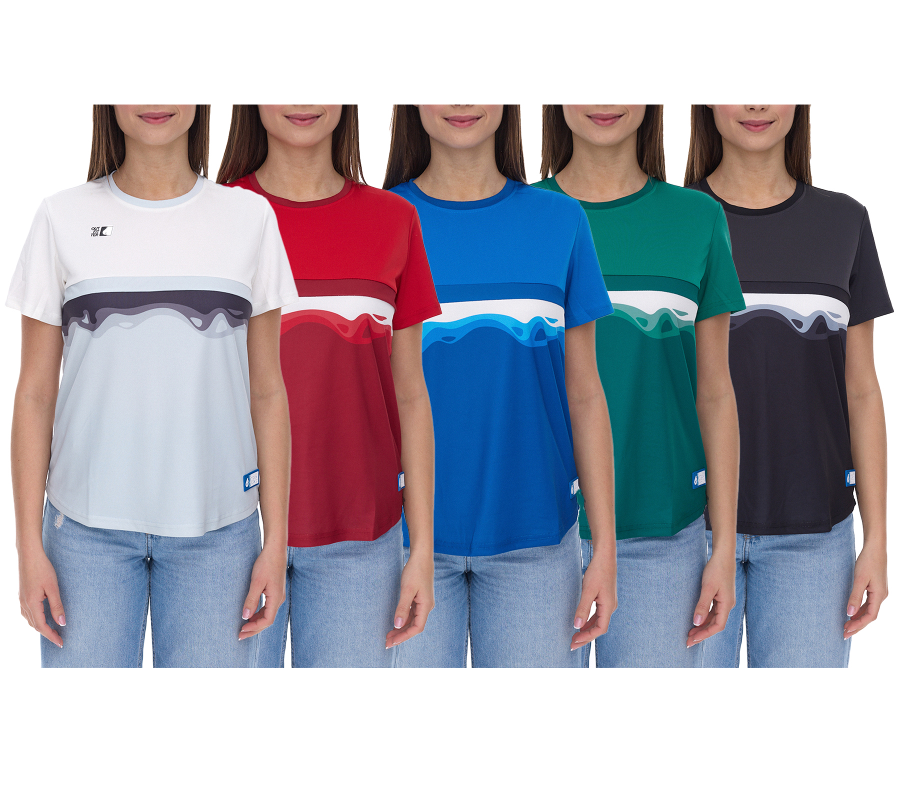 Outfitter OCEAN FABRICS TAHI Damen nachhaltiges Training-Shirt mit Mesh-Einsätzen Fitness-Shirt Kurzarm-Shirt OUT-W-1021-OTW in Grün, Blau, Rot, Schwarz oder Hellblau/Weiß von Outfitter