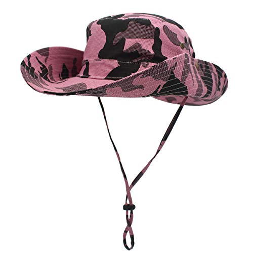 Outfly Camouflage Sonnenhut UV-Schutz Breite Krempe Sommerhut Fischerhut Wanderhut Safarihut Atmungsaktiv mit verstellbarem Kinnriemen von Outfly