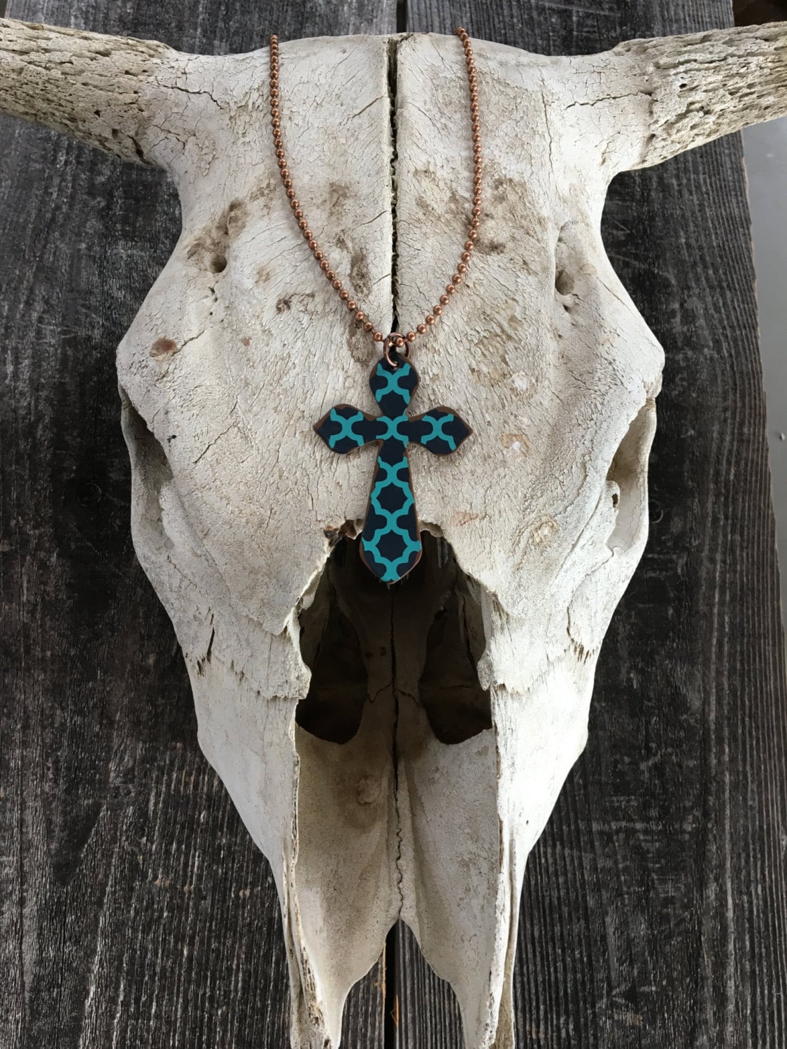 Teal Cross Auf Kupferkette Teal Cross Auf Kupferkette von OutlawDesignBoutique