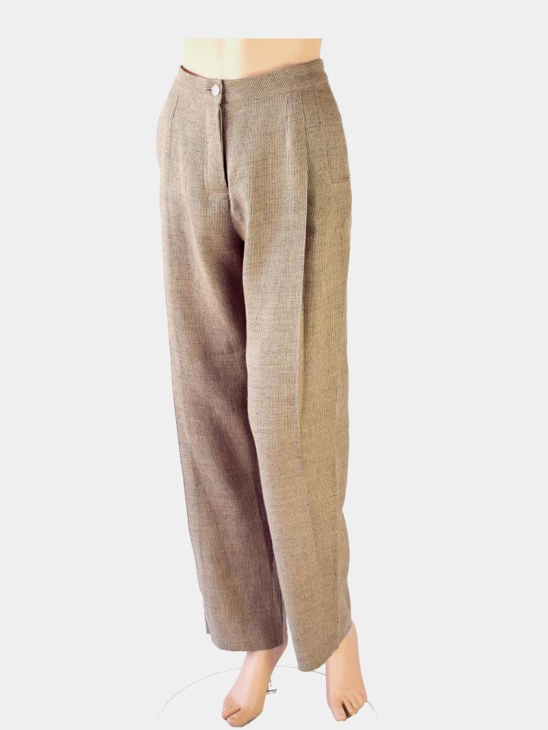 Unikat Lange Hose, Feiner Streifen Beige-Anthrazit, Bio-Wolle Und Bio-Leinen in Gr.36 von OutletLotusblau