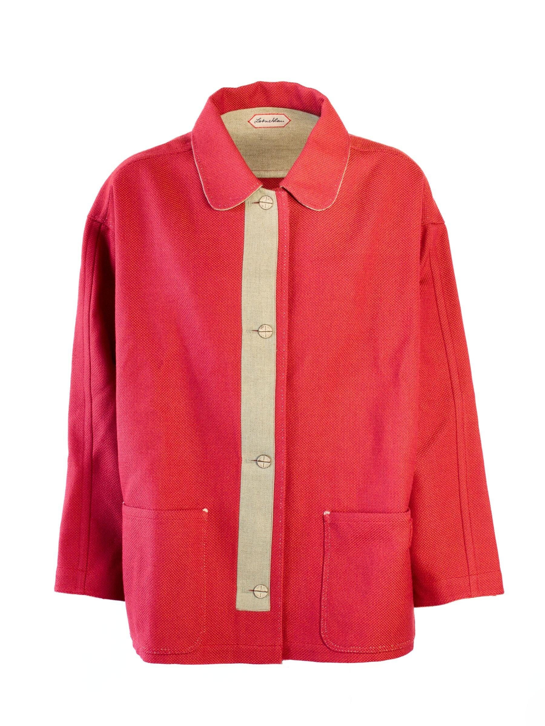 Unikat Lockere, Lässige Orange-Rote Jacke Aus Wolle Ungefüttert von OutletLotusblau