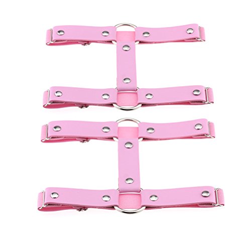 Outman Verstellbare Elastizität 2 Reihen Leder Bein Harness Strumpfband Gürtel Punk Gothic Oberschenkel Ring Strumpfband - Pink - Einheitsgröße von Outman