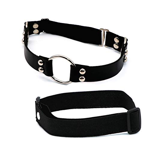 Verstellbares elastisches 2-reihiges Leder-Beingeschirr Strumpfband Gürtel Punk Gothic Oberschenkel Ring Strumpfband, Black O & Black, Einheitsgröße von Outman