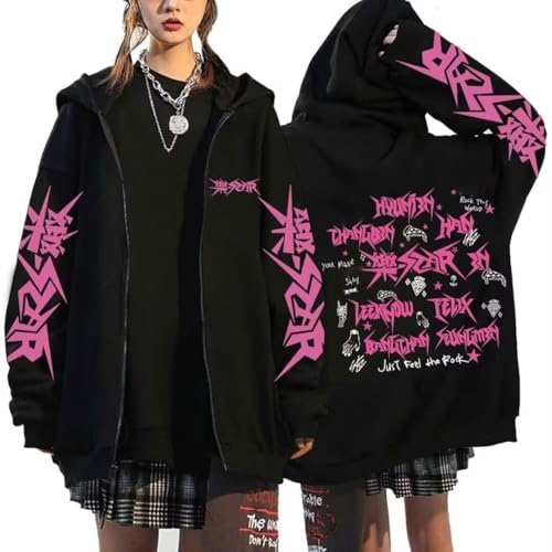 Kpop Stray Kids Album Star Hoodie Jacke Felix Hyunjin Bangchan Lee Know Zippered Sweatershirts Jacke, Schwarz 07, XL von Outofgas