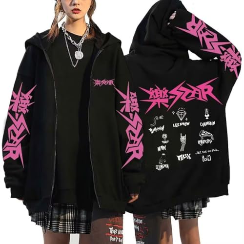 Kpop Stray Kids Album Star Hoodie Jacke Felix Hyunjin Bangchan Lee Know Zippered Sweatershirts Jacke, Schwarz 11, M von Outofgas