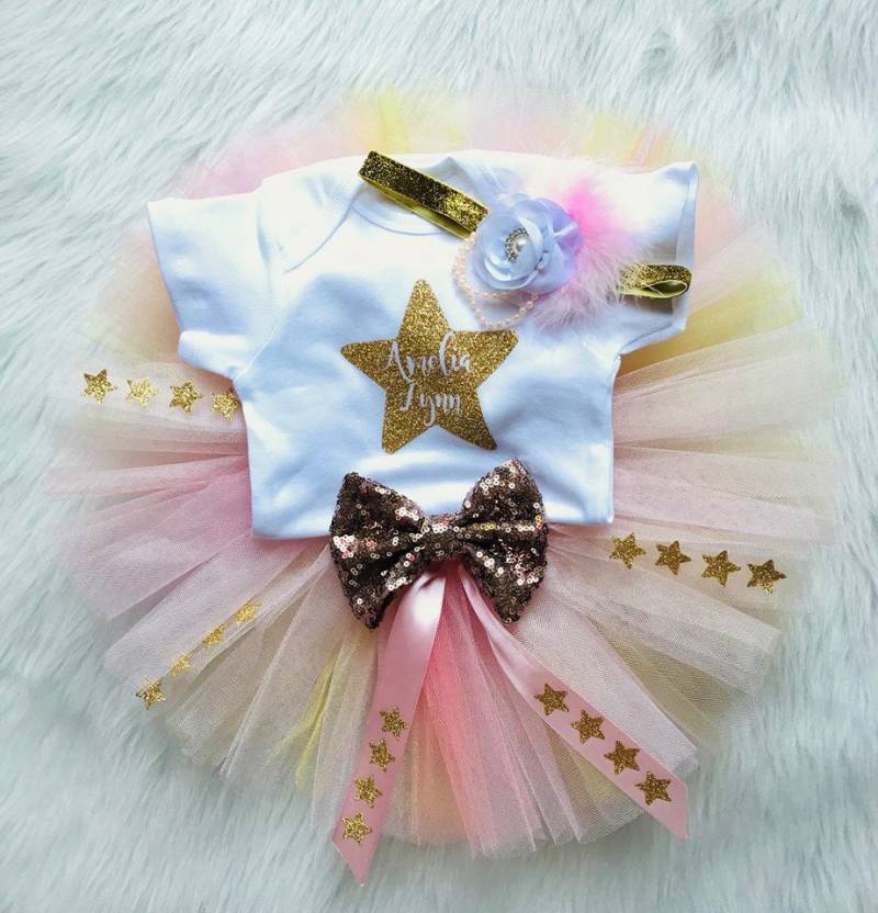 Rosa Und Gold Twinkle Little Star First Birthday Outfit Mädchen, Cake Smash 1. Geburtstag Tutu von OutoftheBoxLocks