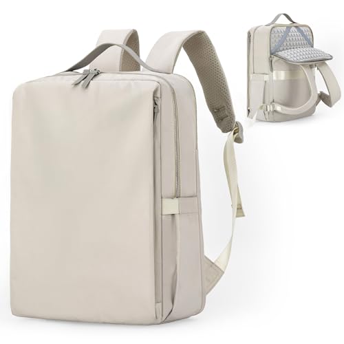 Outplea 15.6" Laptop Rucksack Damen Stoßfest, 15L Reiserucksack Klein, Schulrucksack Wasserdicht, Arbeitsrucksack für Business Notebook College, Beige von Outplea