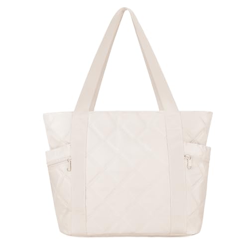 Outplea 16L Handtasche mit Mehrere Taschen Damen, Puffer Laptop Tote Bag Klein, Wasserdichte Sporttasche Gym Tasche, Wasserdichte Reisetasche für Uni Büro, Weiß von Outplea