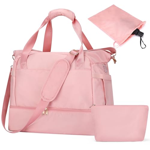 Outplea 32L Reiserucksack Damen, Groß Weekender Tasche mit Schuhfach, Modisch Tragbar Handgepäck mit Kulturbeutel, Sporttasche Kliniktasche für Reisen, Rosa von Outplea