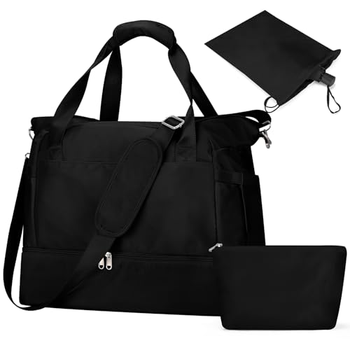 Outplea 32L Reiserucksack Damen, Groß Weekender Tasche mit Schuhfach, Modisch Tragbar Handgepäck mit Kulturbeutel, Sporttasche Kliniktasche für Reisen, Schwarz von Outplea
