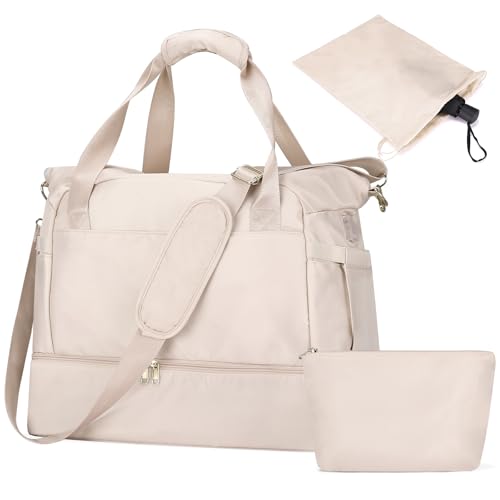 Outplea 32L Reiserucksack Damen, Groß Weekender Tasche mit Schuhfach, Modisch Tragbar Handgepäck mit Kulturbeutel, Sporttasche Kliniktasche für Reisen, Weiß von Outplea